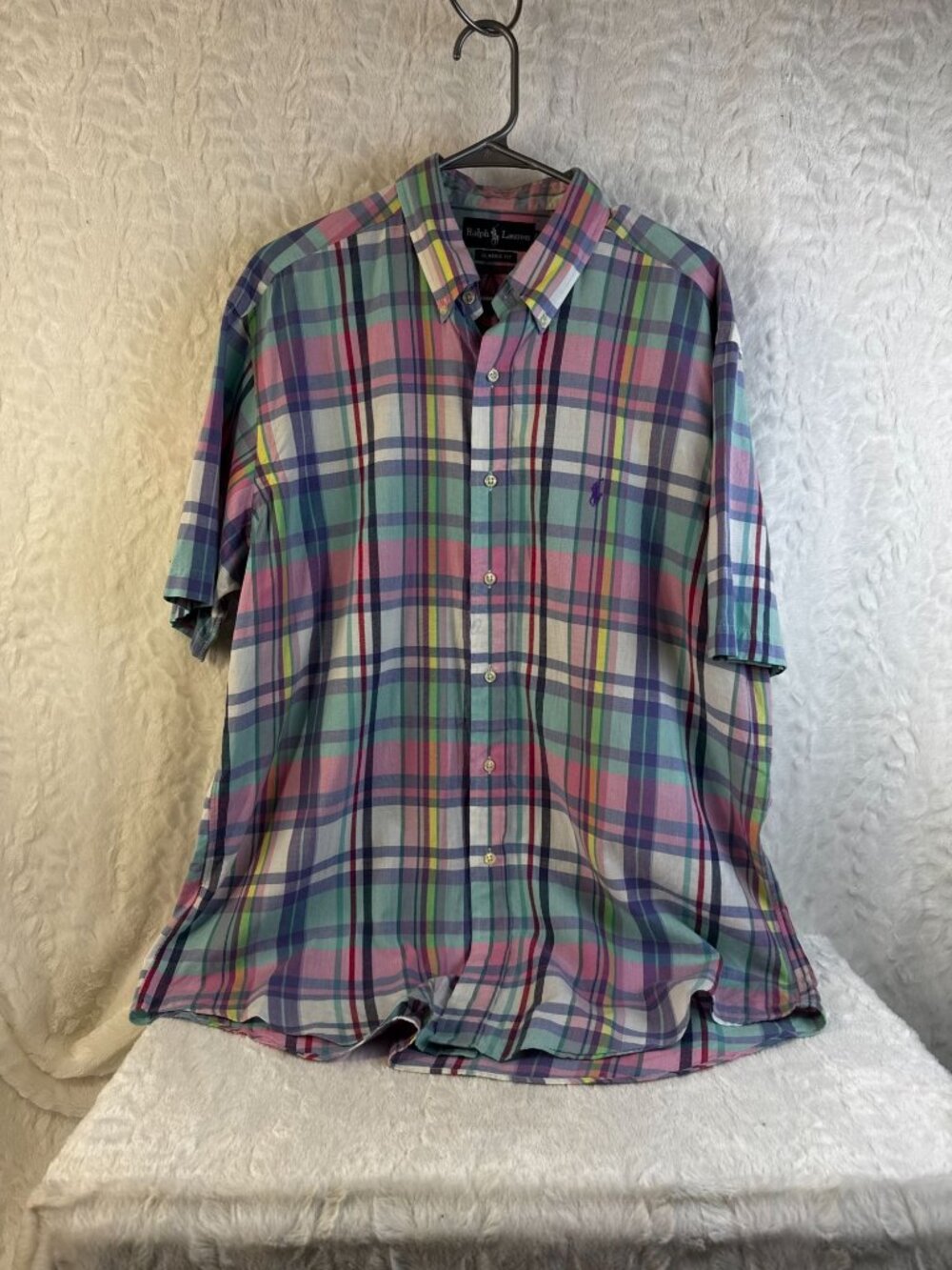 Vintage Polo Ralph Lauren Button-Down Shirt Plaid Embroidered Pony Multicolor  L